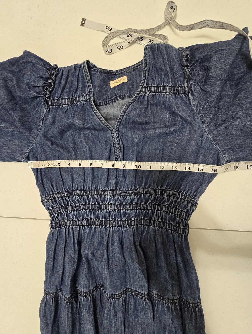 Anthropologie Pilcro Smocked Puffed sleeve Denim Midi Dress Women's XS - Picture 6 of 13